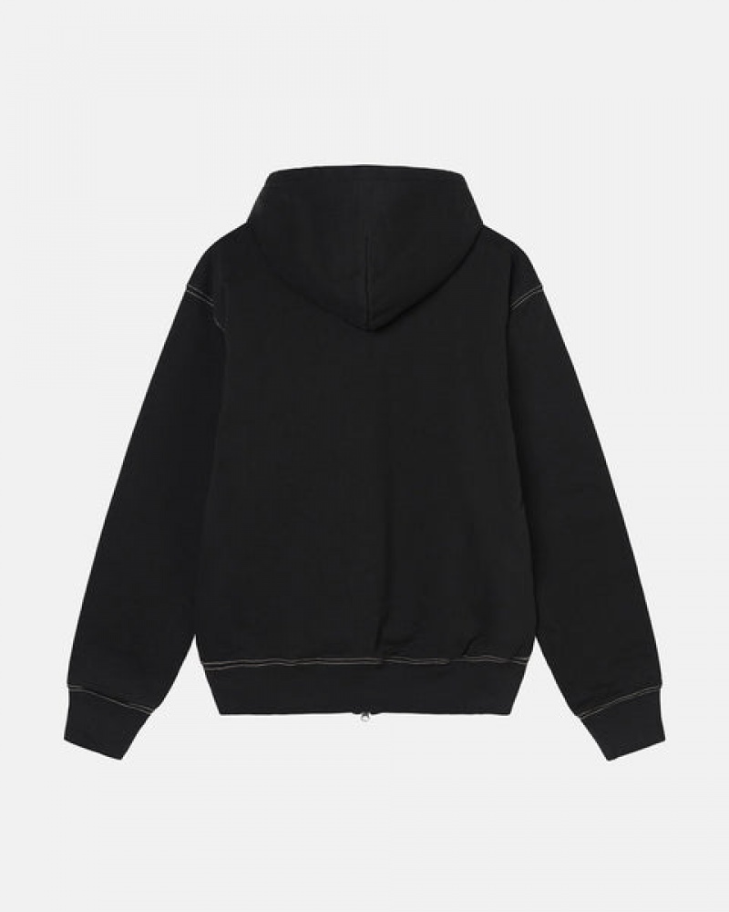 Men's Stussy Double Face Label Zip Hoodie Black Dubai | UAE YMH-7208