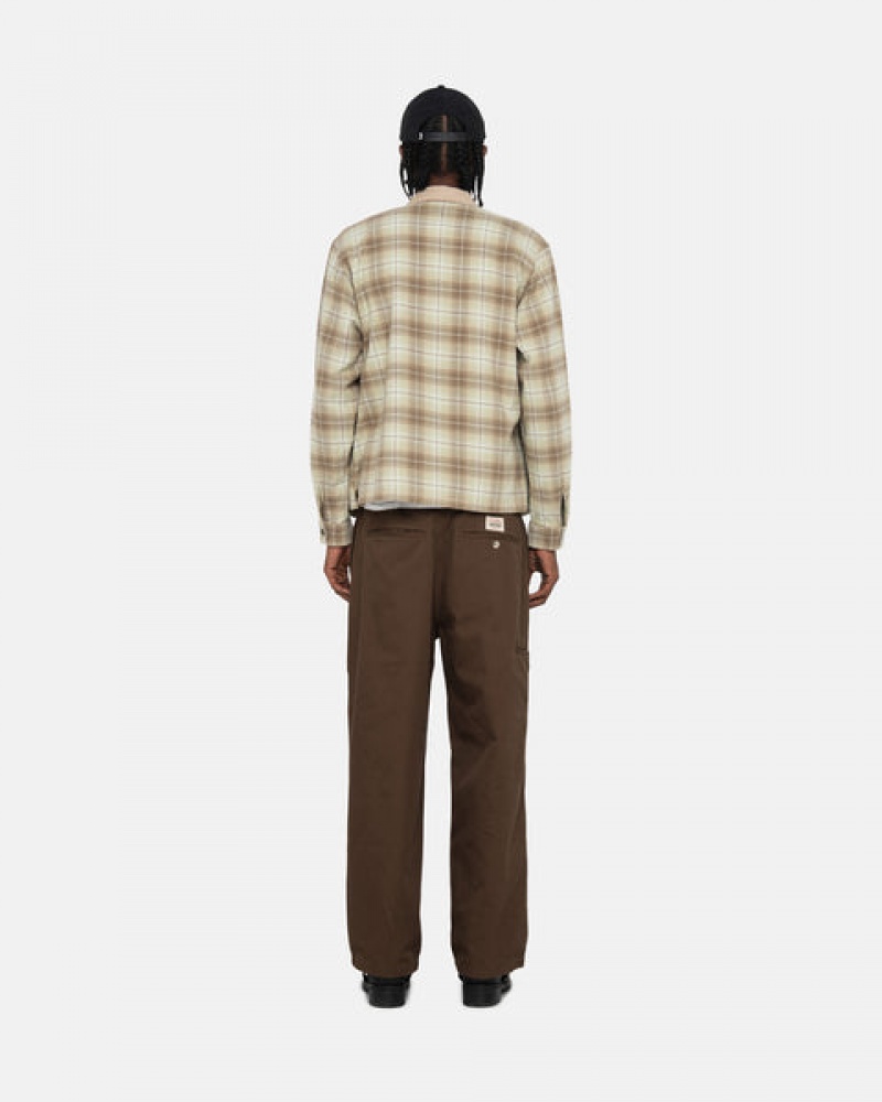 Men's Stussy Frank Plaid Zip Shirts Brown Dubai | UAE PAZ-8194