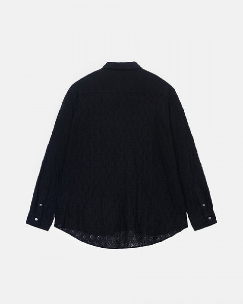 Men's Stussy Lace Ls Shirts Black Dubai | UAE CPP-0988