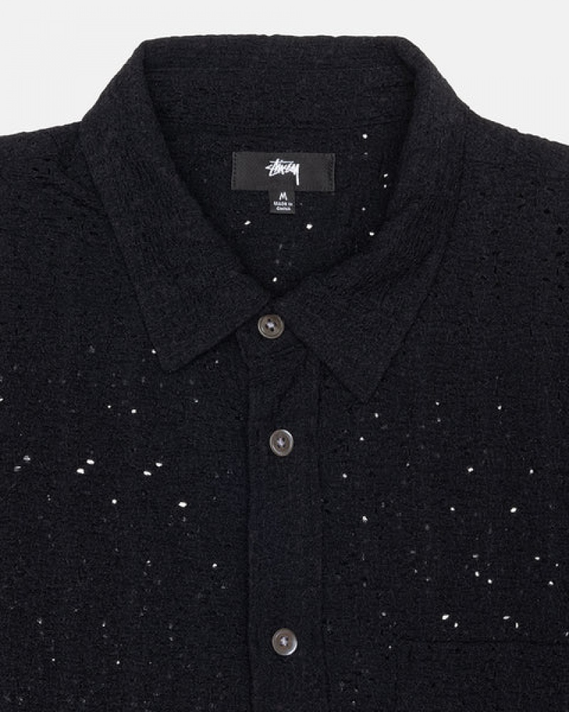 Men's Stussy Lace Ls Shirts Black Dubai | UAE CPP-0988