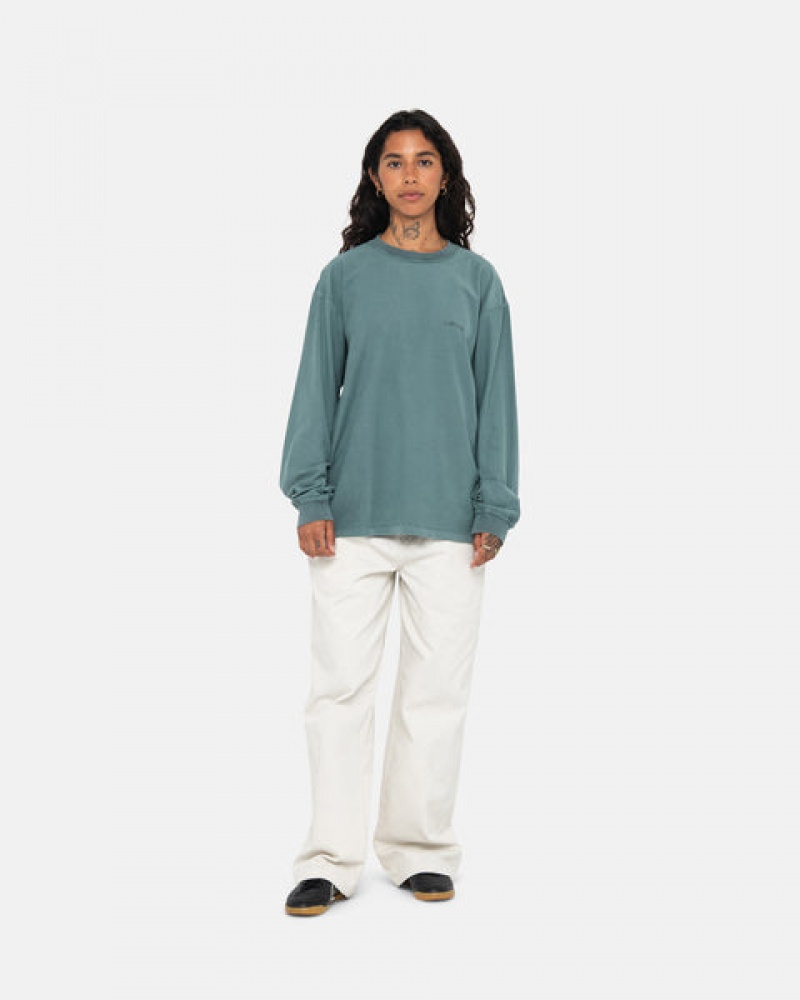 Men's Stussy Lazy Ls Tee Tops Turquoise Dubai | UAE ADX-9932