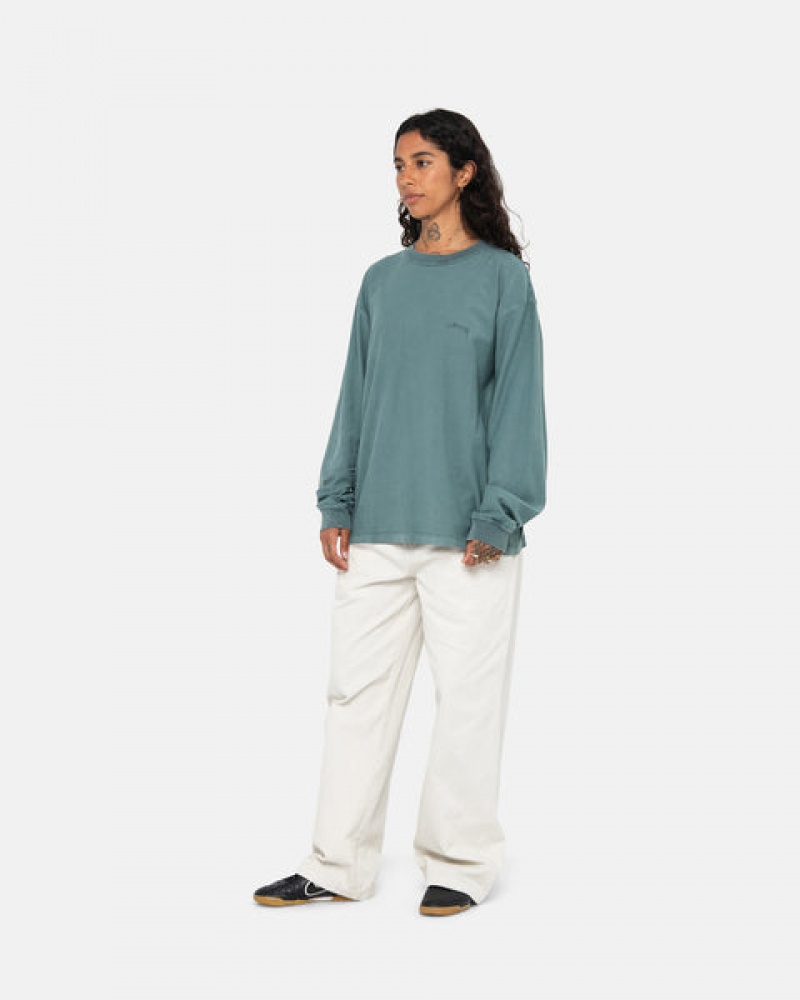 Men's Stussy Lazy Ls Tee Tops Turquoise Dubai | UAE ADX-9932