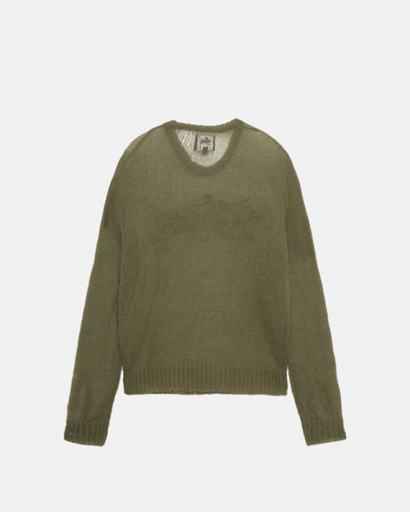 Men's Stussy Loose Knit Sweaters Olive Dubai | UAE ERZ-1577