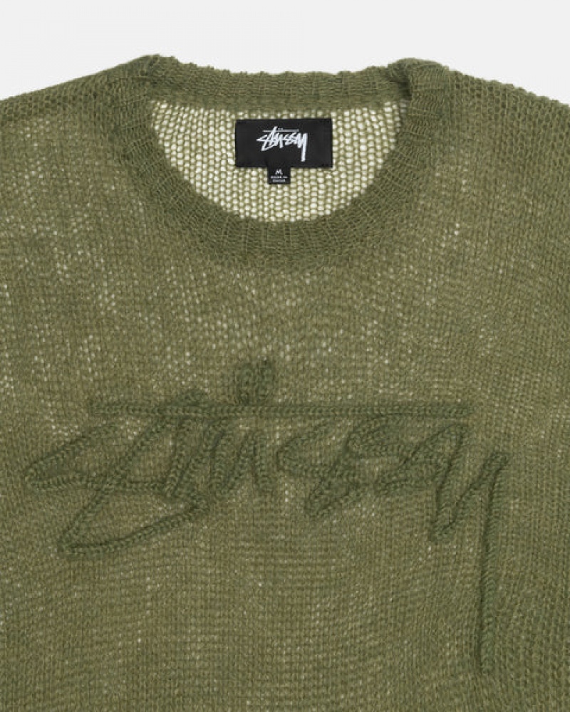 Men's Stussy Loose Knit Sweaters Olive Dubai | UAE ERZ-1577