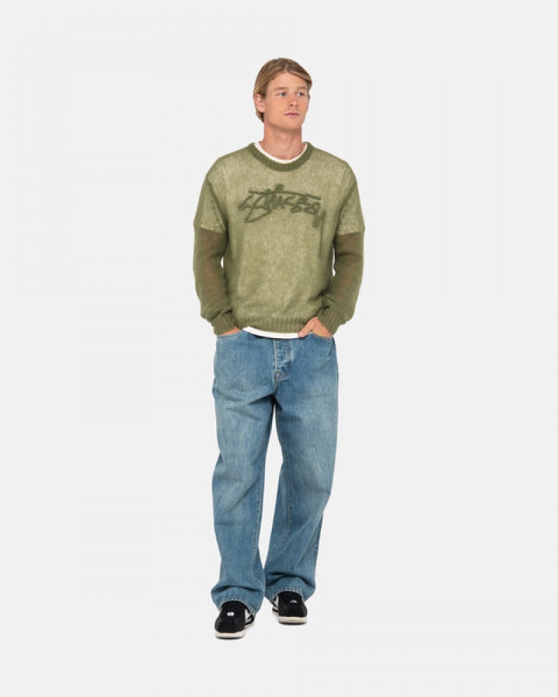 Men's Stussy Loose Knit Sweaters Olive Dubai | UAE ERZ-1577