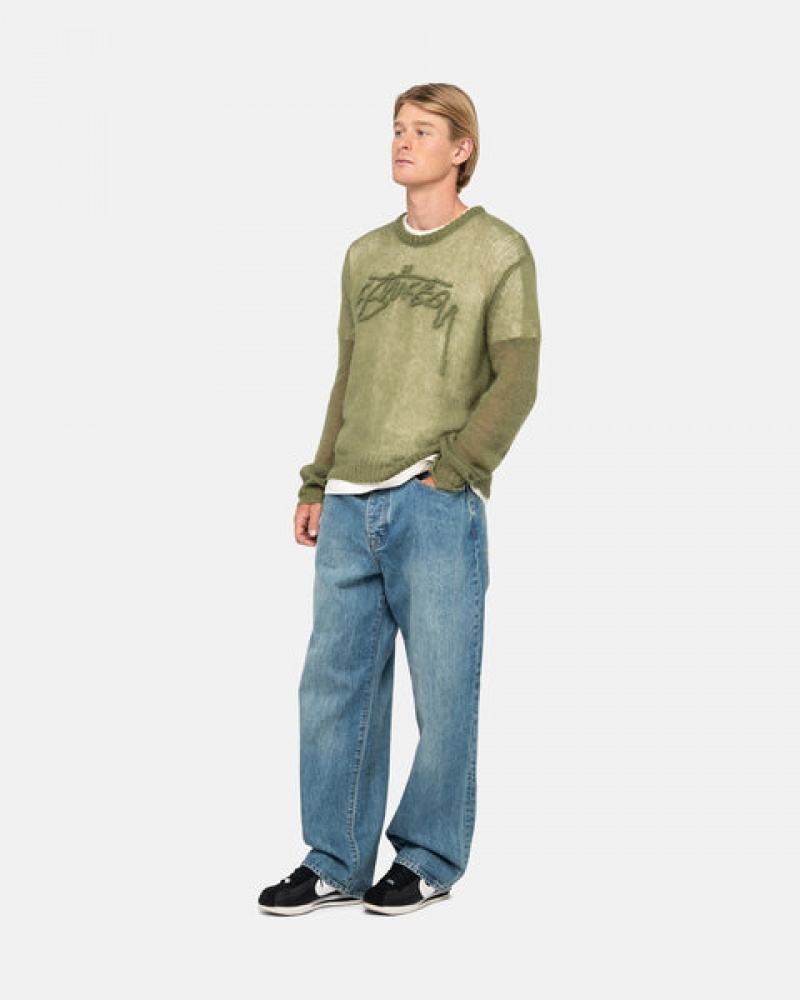 Men's Stussy Loose Knit Sweaters Olive Dubai | UAE ERZ-1577