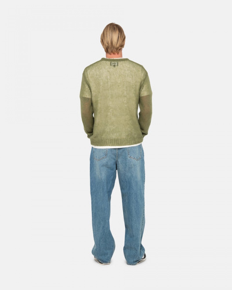 Men's Stussy Loose Knit Sweaters Olive Dubai | UAE ERZ-1577