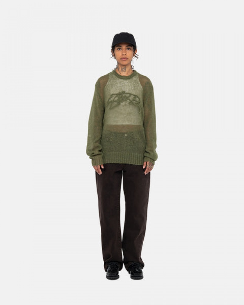 Men's Stussy Loose Knit Sweaters Olive Dubai | UAE ERZ-1577