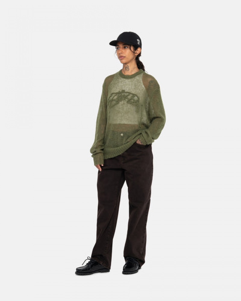 Men's Stussy Loose Knit Sweaters Olive Dubai | UAE ERZ-1577