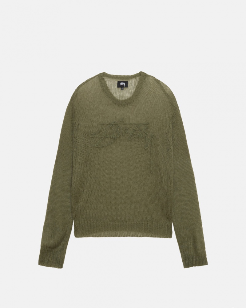 Men\'s Stussy Loose Knit Sweaters Olive Dubai | UAE ERZ-1577