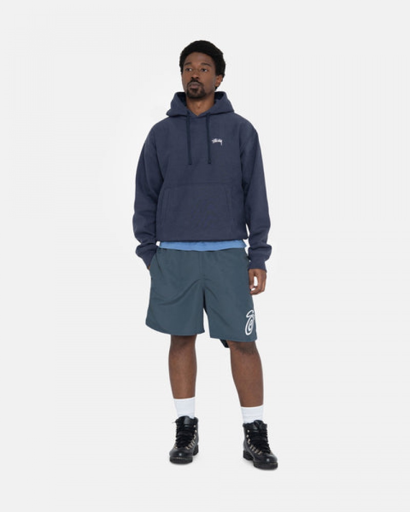 Men's Stussy Overdyed Stock Logo Hoodie Navy Dubai | UAE ZNY-9984