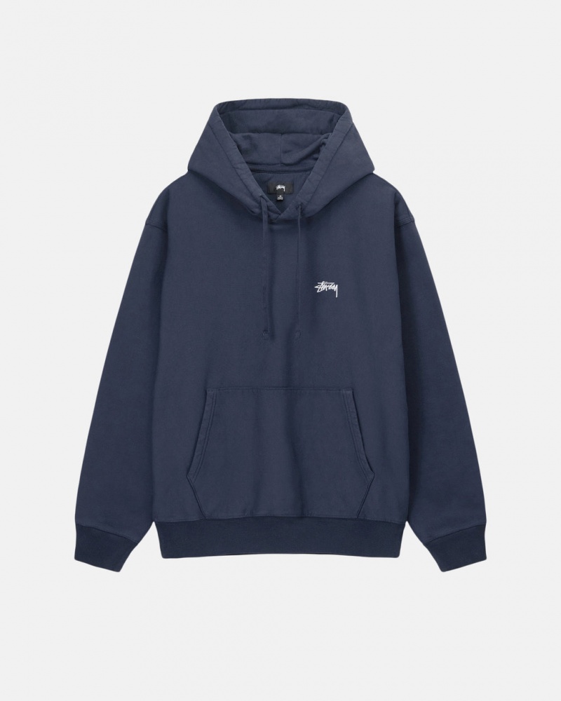 Men\'s Stussy Overdyed Stock Logo Hoodie Navy Dubai | UAE ZNY-9984