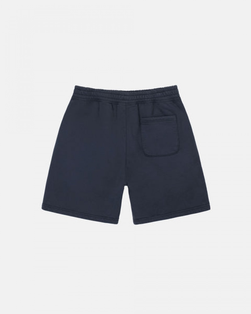 Men's Stussy Overdyed Stock Logo Sweat Shorts Navy Dubai | UAE TZU-7236