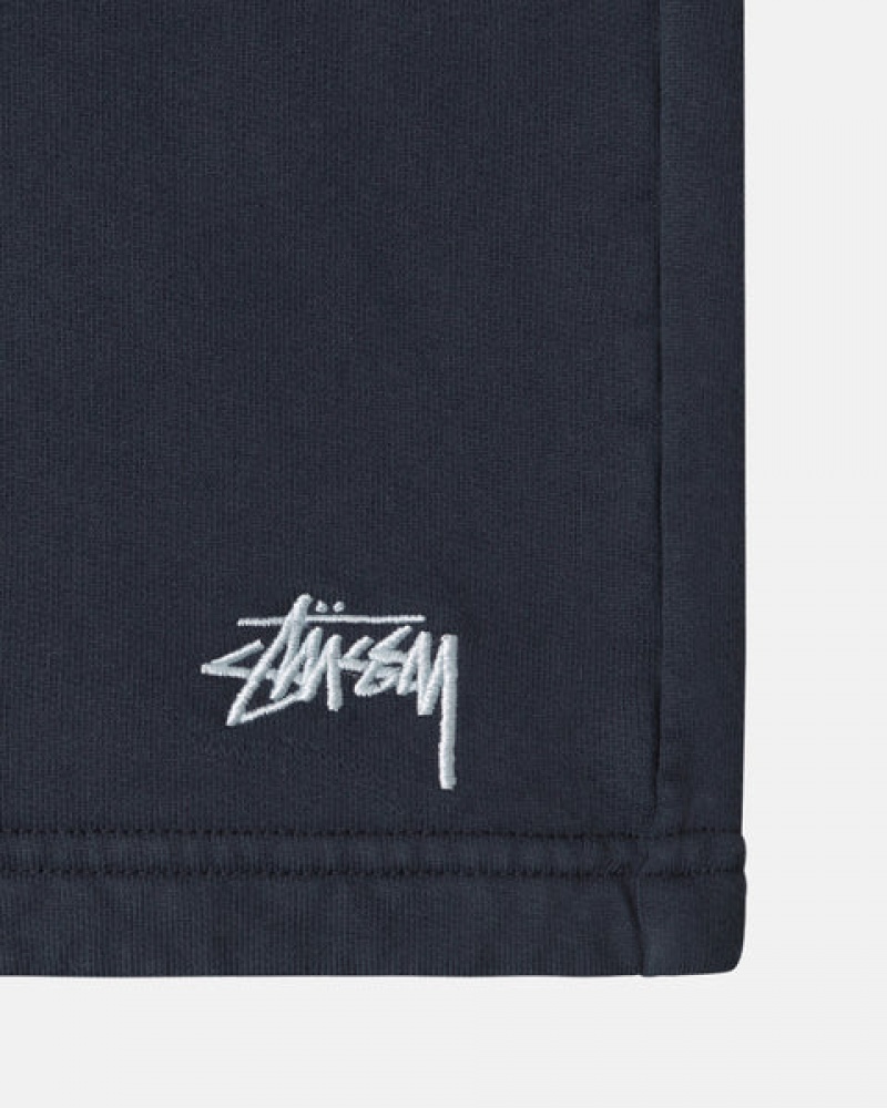 Men's Stussy Overdyed Stock Logo Sweat Shorts Navy Dubai | UAE TZU-7236