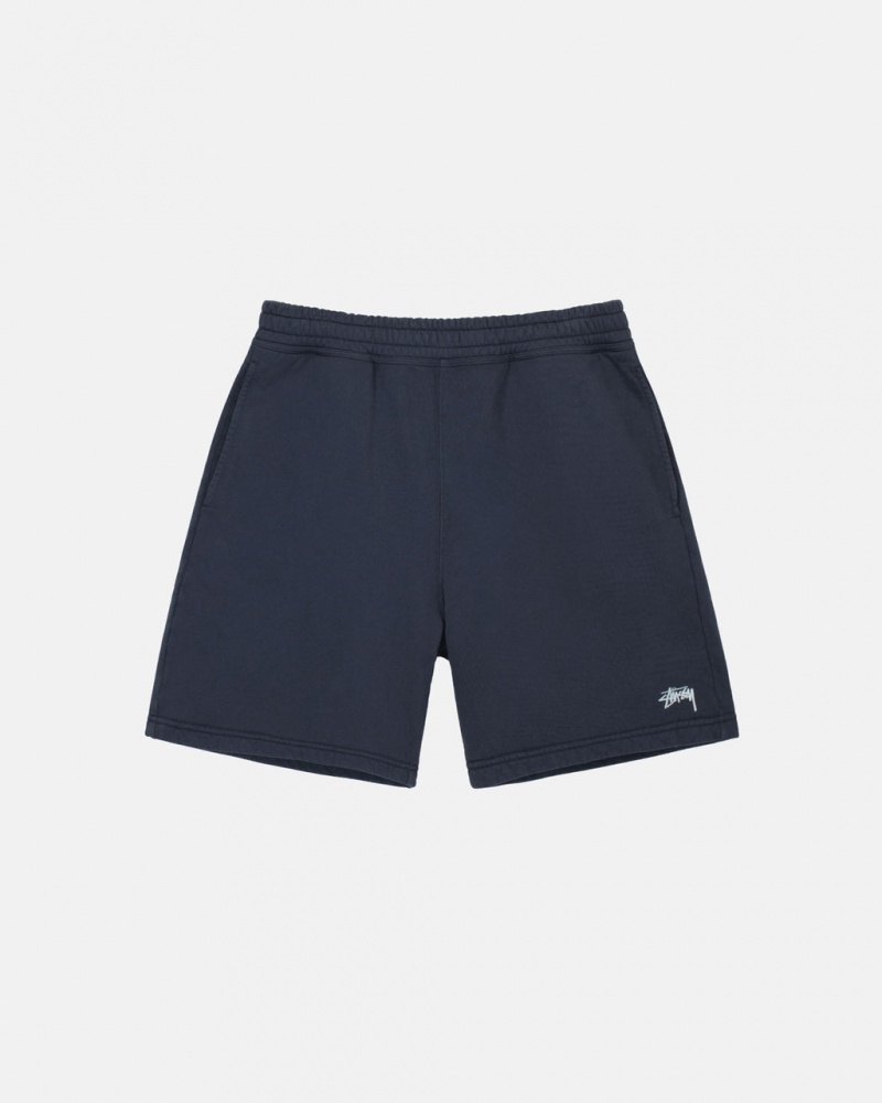 Men\'s Stussy Overdyed Stock Logo Sweat Shorts Navy Dubai | UAE TZU-7236