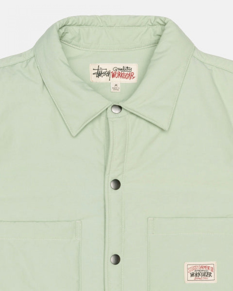 Men's Stussy Padded Tech Over Shirts Green Dubai | UAE OAG-4074