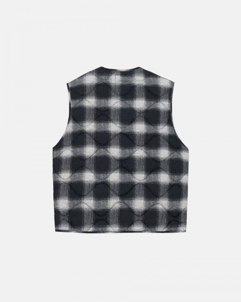 Men's Stussy Plaid Nylon Liner Vest Black Dubai | UAE TEH-2360