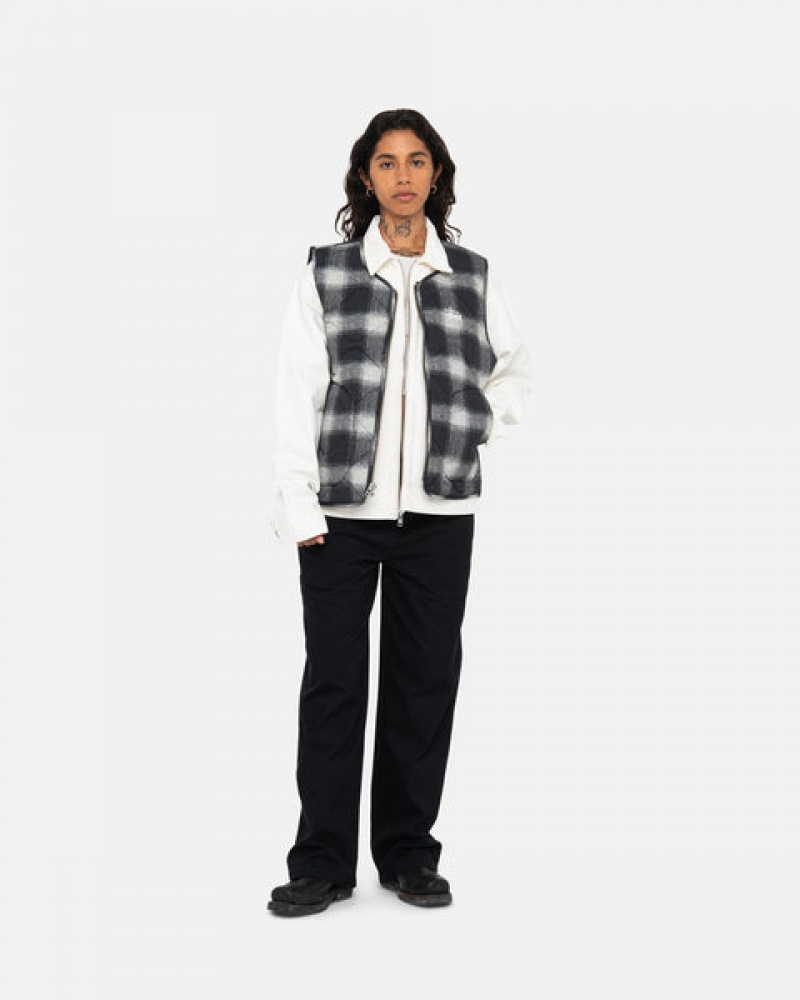 Men's Stussy Plaid Nylon Liner Vest Black Dubai | UAE TEH-2360