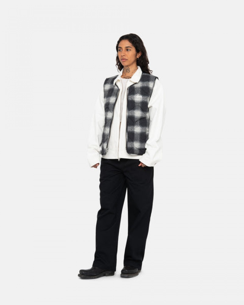 Men's Stussy Plaid Nylon Liner Vest Black Dubai | UAE TEH-2360