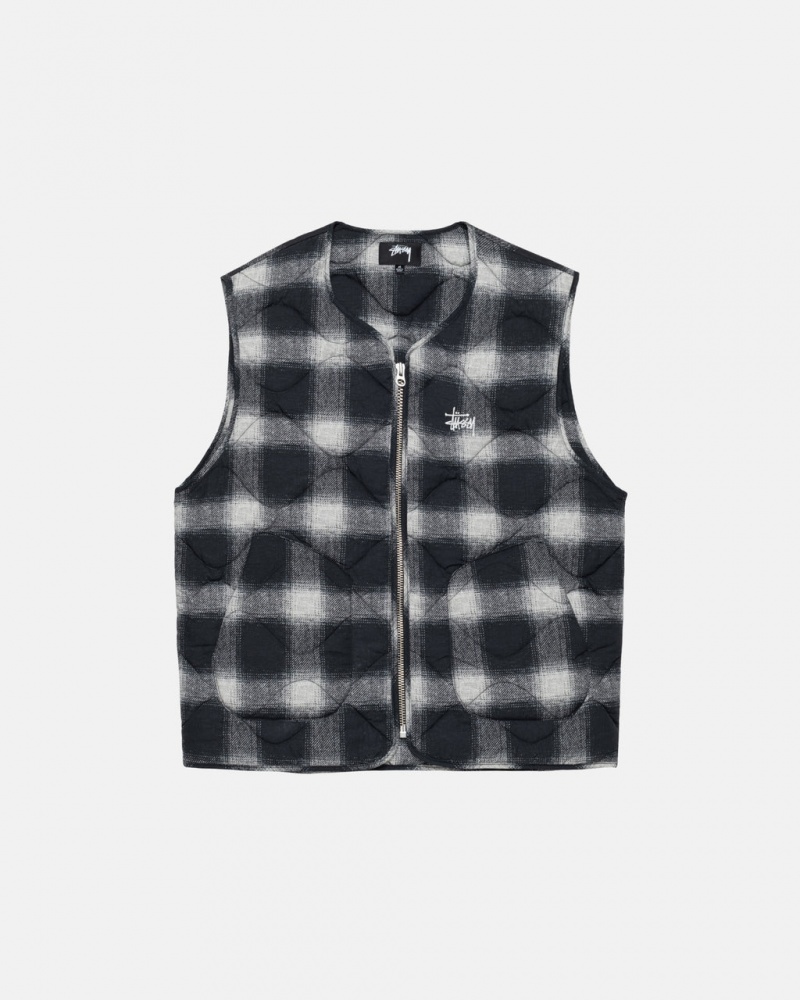 Men\'s Stussy Plaid Nylon Liner Vest Black Dubai | UAE TEH-2360