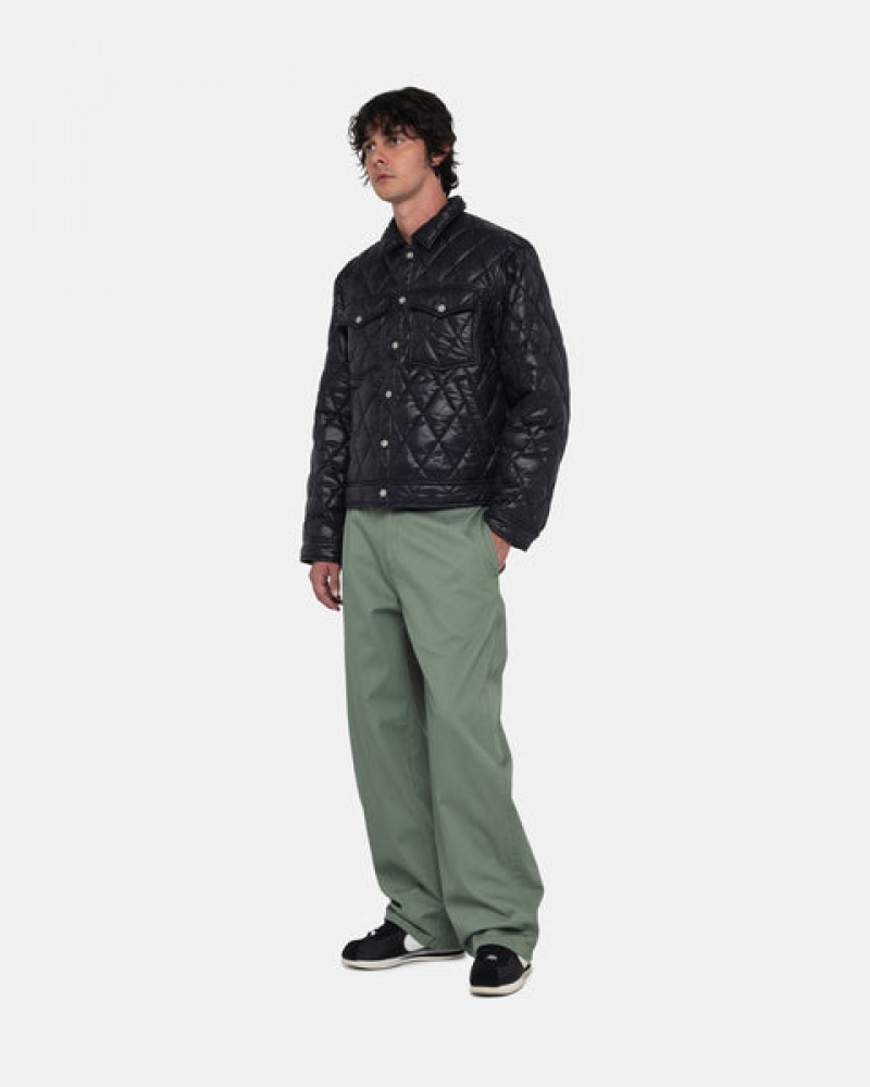 Men's Stussy Ranch Jacket Quilted Nylon Jackets Black Dubai | UAE KQL-9292