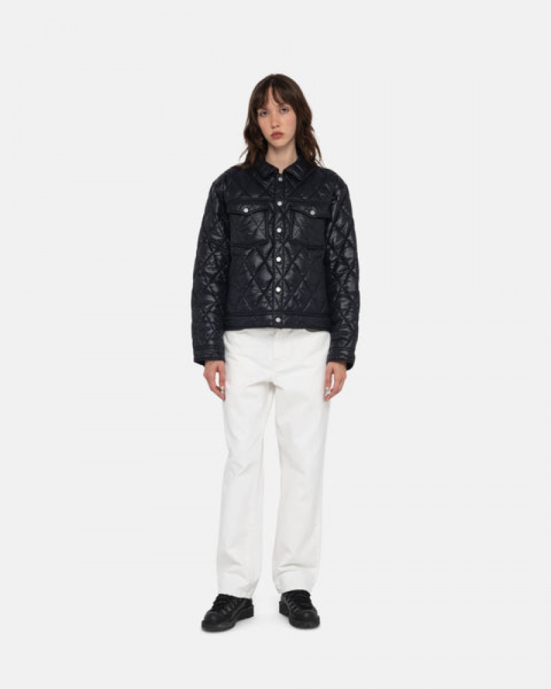 Men's Stussy Ranch Jacket Quilted Nylon Jackets Black Dubai | UAE KQL-9292