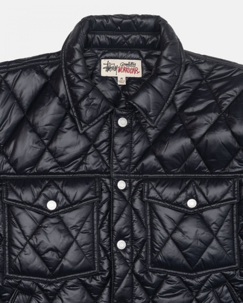 Men's Stussy Ranch Jacket Quilted Nylon Jackets Black Dubai | UAE KQL-9292