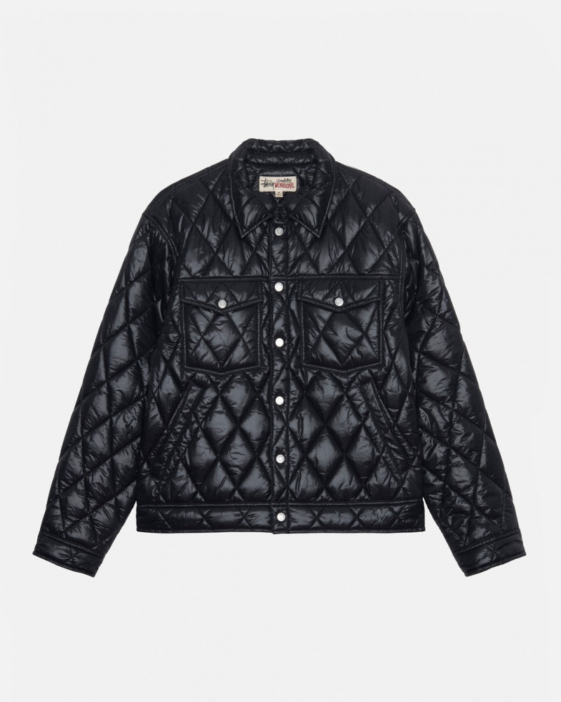 Men\'s Stussy Ranch Jacket Quilted Nylon Jackets Black Dubai | UAE KQL-9292