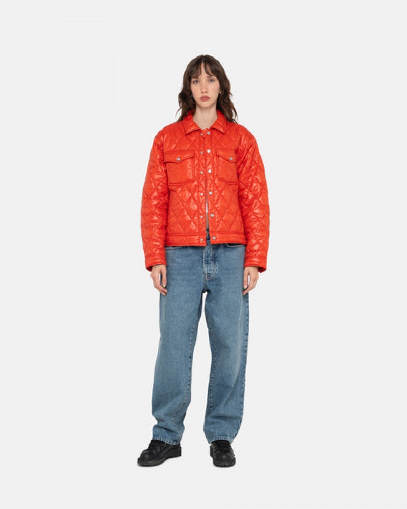 Men's Stussy Ranch Jacket Quilted Nylon Jackets Red Dubai | UAE RXY-3803