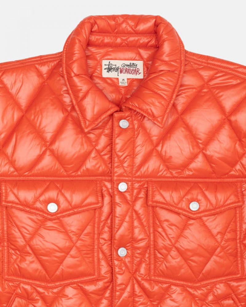 Men's Stussy Ranch Jacket Quilted Nylon Jackets Red Dubai | UAE RXY-3803