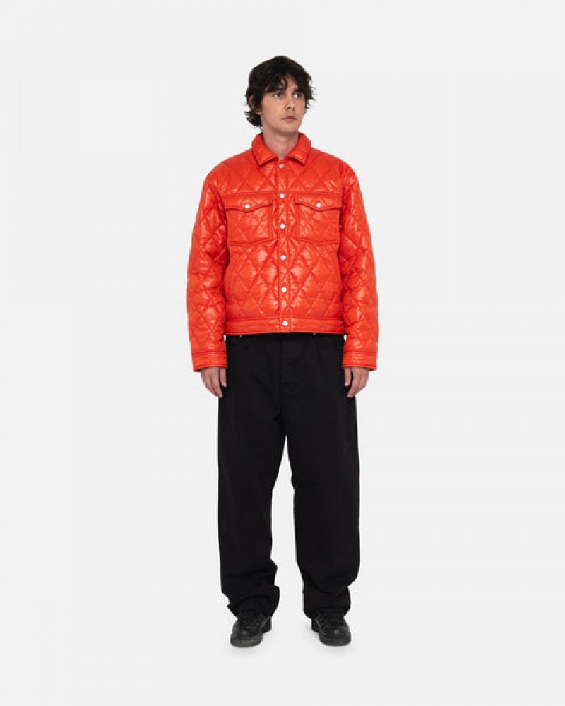 Men's Stussy Ranch Jacket Quilted Nylon Jackets Red Dubai | UAE RXY-3803