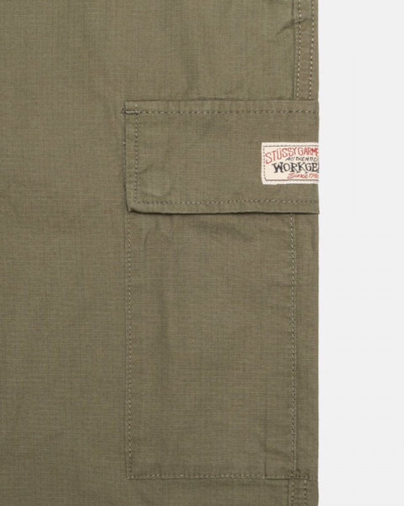 Men's Stussy Ripstop Cargo Beach Pants Olive Dubai | UAE AWR-4450