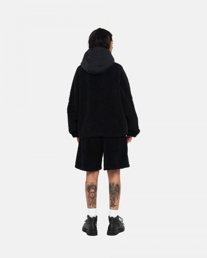 Men's Stussy Sherpa Paneled Hooded Jackets Black Dubai | UAE XAK-0846