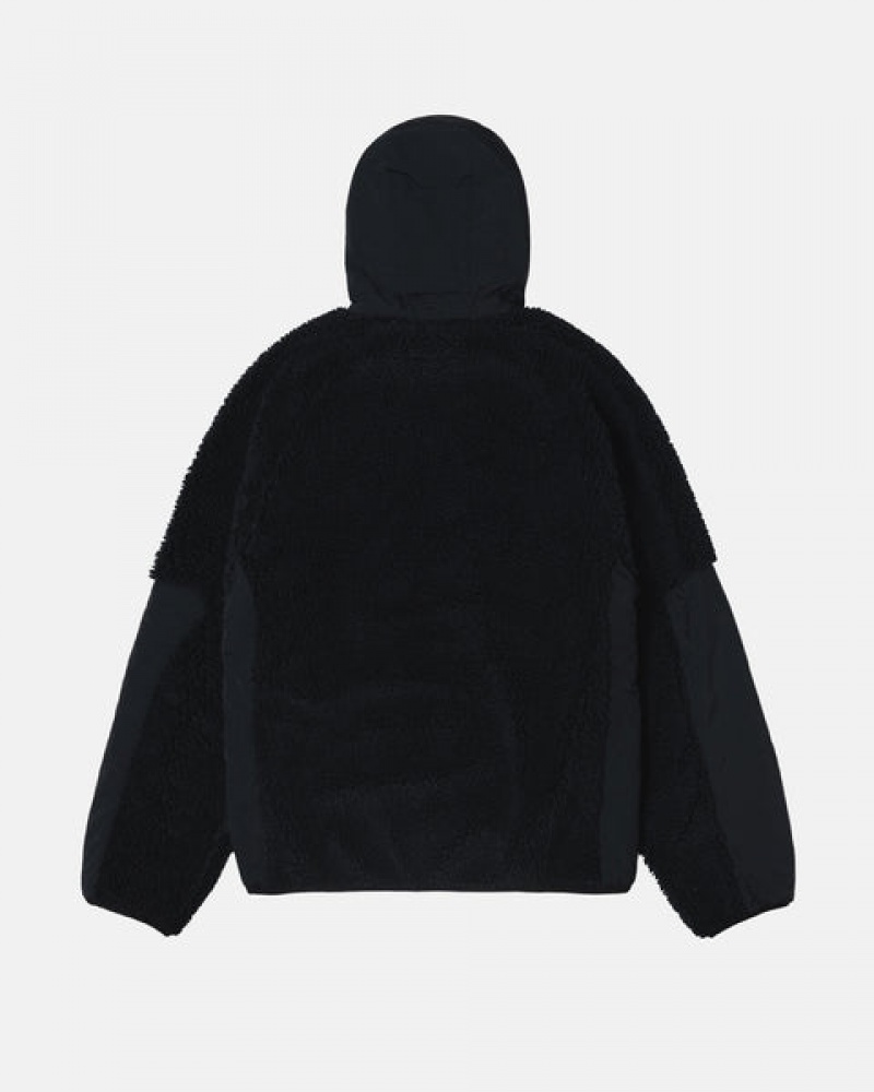 Men's Stussy Sherpa Paneled Hooded Jackets Black Dubai | UAE XAK-0846