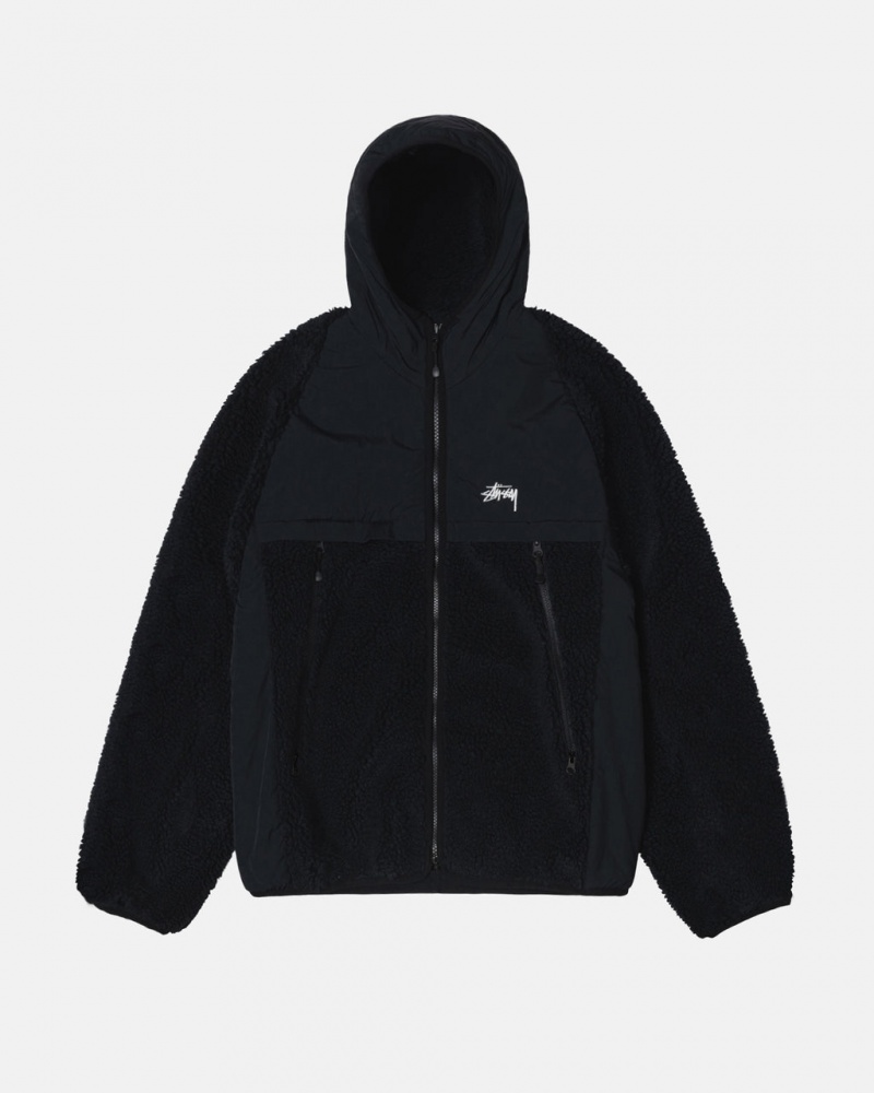 Men\'s Stussy Sherpa Paneled Hooded Jackets Black Dubai | UAE XAK-0846