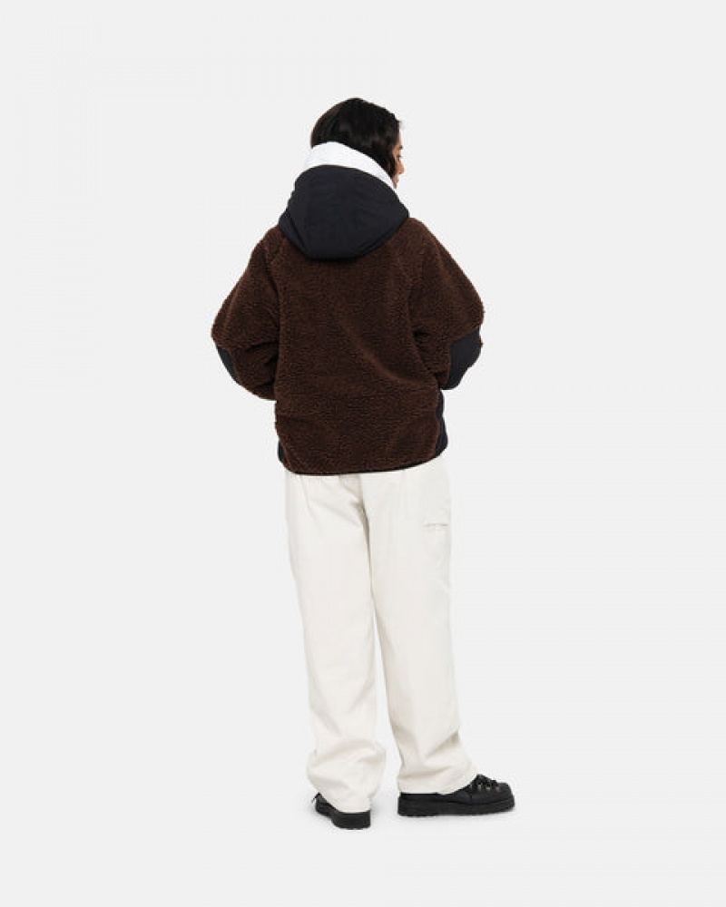 Men's Stussy Sherpa Paneled Hooded Jackets Brown Dubai | UAE HLD-0608