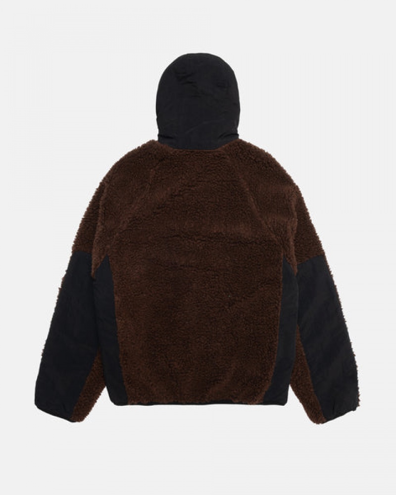 Men's Stussy Sherpa Paneled Hooded Jackets Brown Dubai | UAE HLD-0608