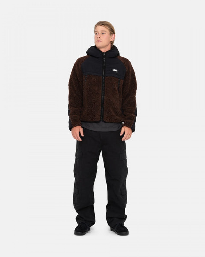 Men's Stussy Sherpa Paneled Hooded Jackets Brown Dubai | UAE HLD-0608