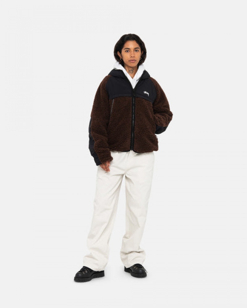 Men's Stussy Sherpa Paneled Hooded Jackets Brown Dubai | UAE HLD-0608