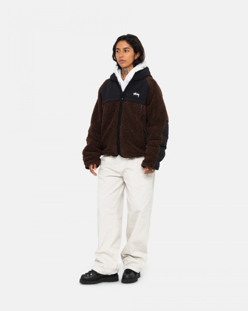 Men's Stussy Sherpa Paneled Hooded Jackets Brown Dubai | UAE HLD-0608