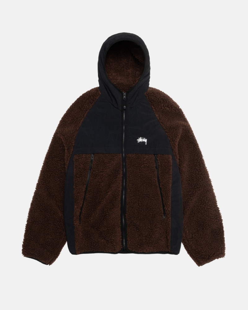 Men\'s Stussy Sherpa Paneled Hooded Jackets Brown Dubai | UAE HLD-0608