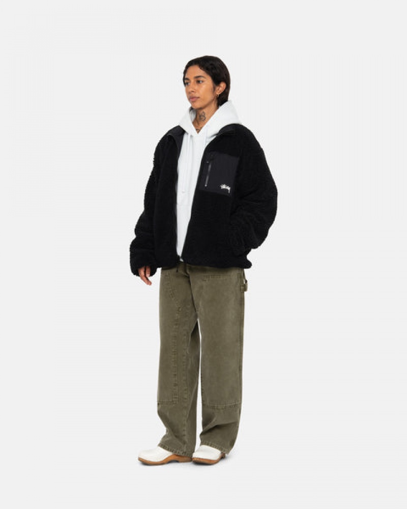 Men's Stussy Sherpa Reversible Jackets Black Dubai | UAE MWA-3245