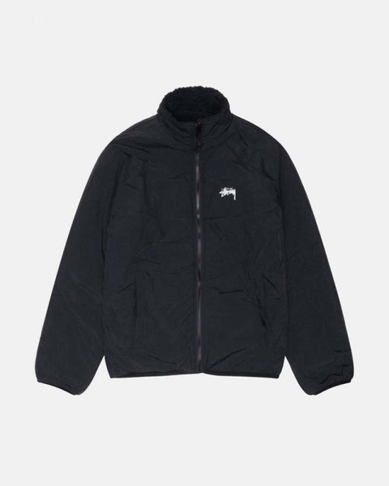 Men's Stussy Sherpa Reversible Jackets Black Dubai | UAE MWA-3245