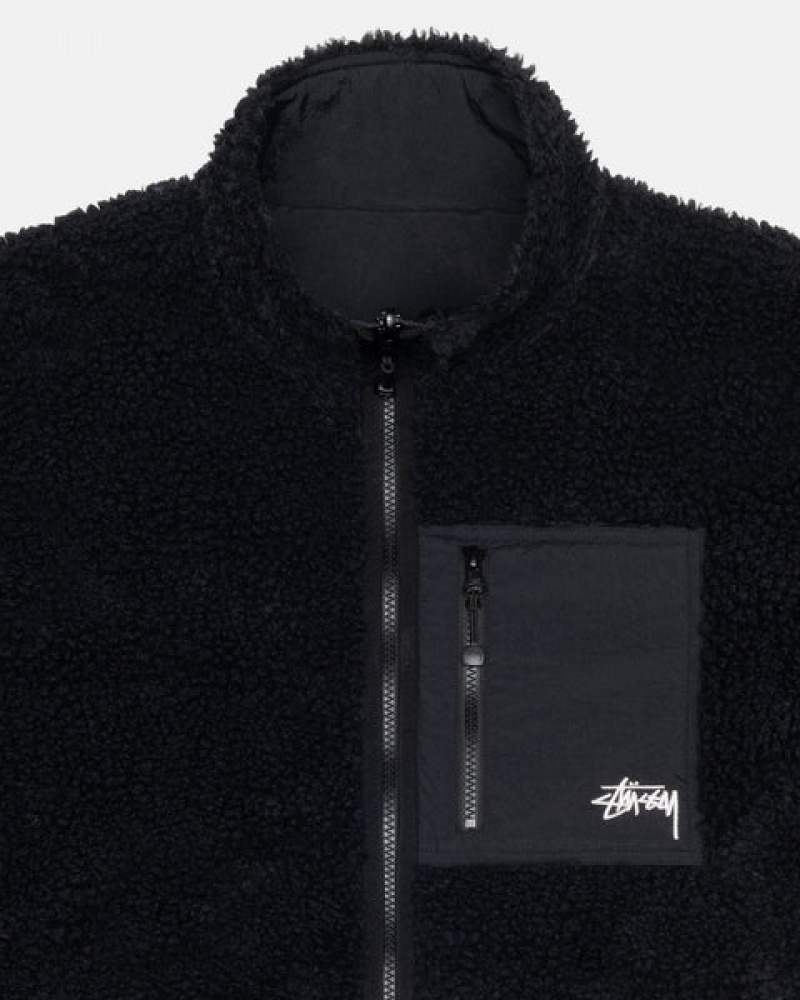 Men's Stussy Sherpa Reversible Jackets Black Dubai | UAE MWA-3245