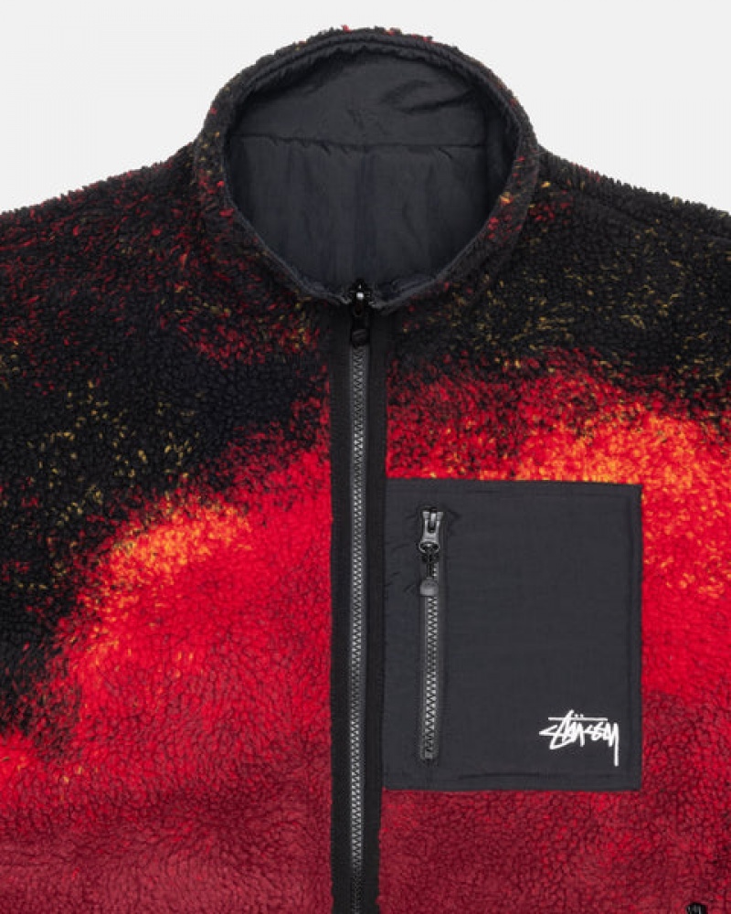 Men's Stussy Sherpa Reversible Jackets Black / Red Dubai | UAE SXL-7676