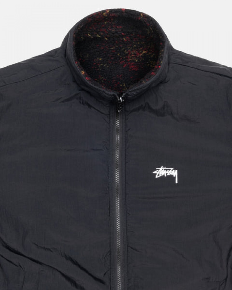 Men's Stussy Sherpa Reversible Jackets Black / Red Dubai | UAE SXL-7676