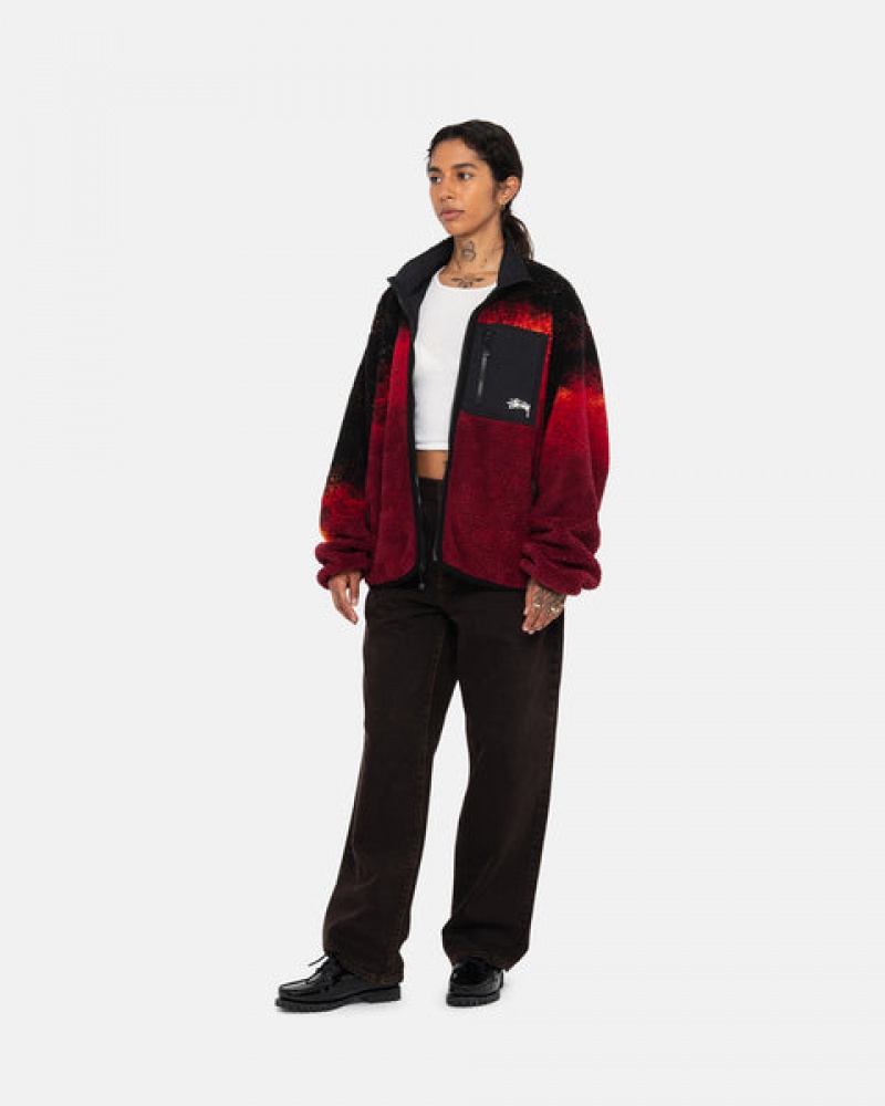 Men's Stussy Sherpa Reversible Jackets Black / Red Dubai | UAE SXL-7676