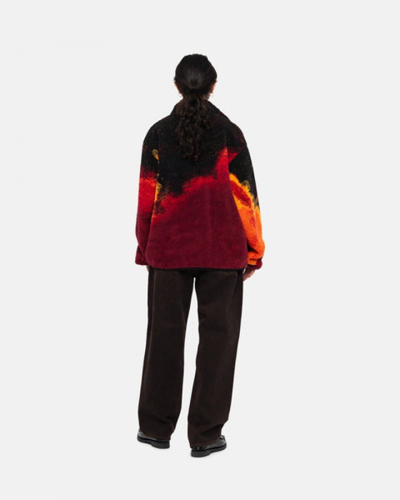 Men's Stussy Sherpa Reversible Jackets Black / Red Dubai | UAE SXL-7676