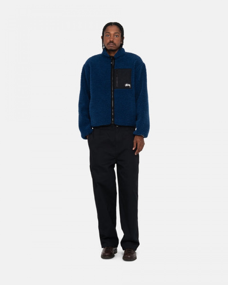 Men's Stussy Sherpa Reversible Jackets Blue Dubai | UAE MYQ-0500