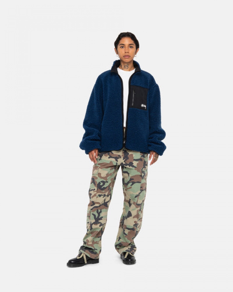 Men's Stussy Sherpa Reversible Jackets Blue Dubai | UAE MYQ-0500